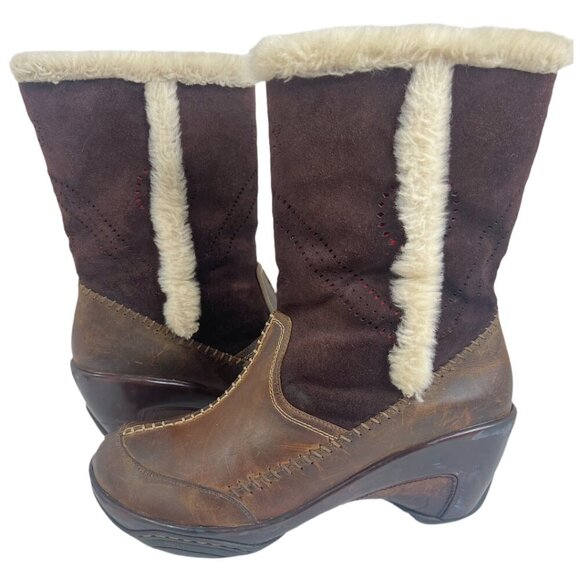 y2k Vintage J-41 Adventure on Naples Brown Leather and Faux Fur Boots Size 10 - Picture 1 of 12